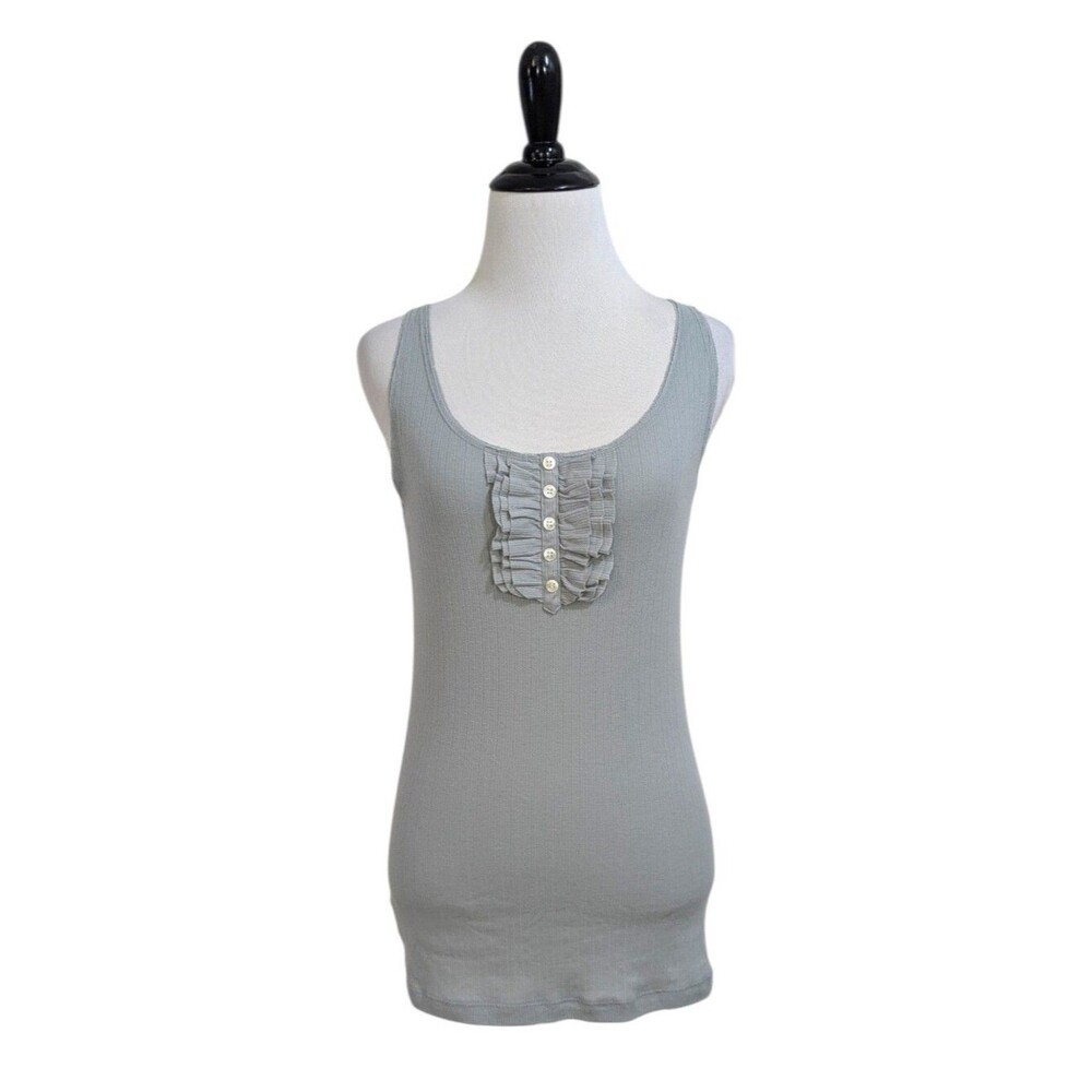 Ann Taylor LOFT Lounge Ribbed Ruffle Tank Top - Blue Grey - Size Medium Womens